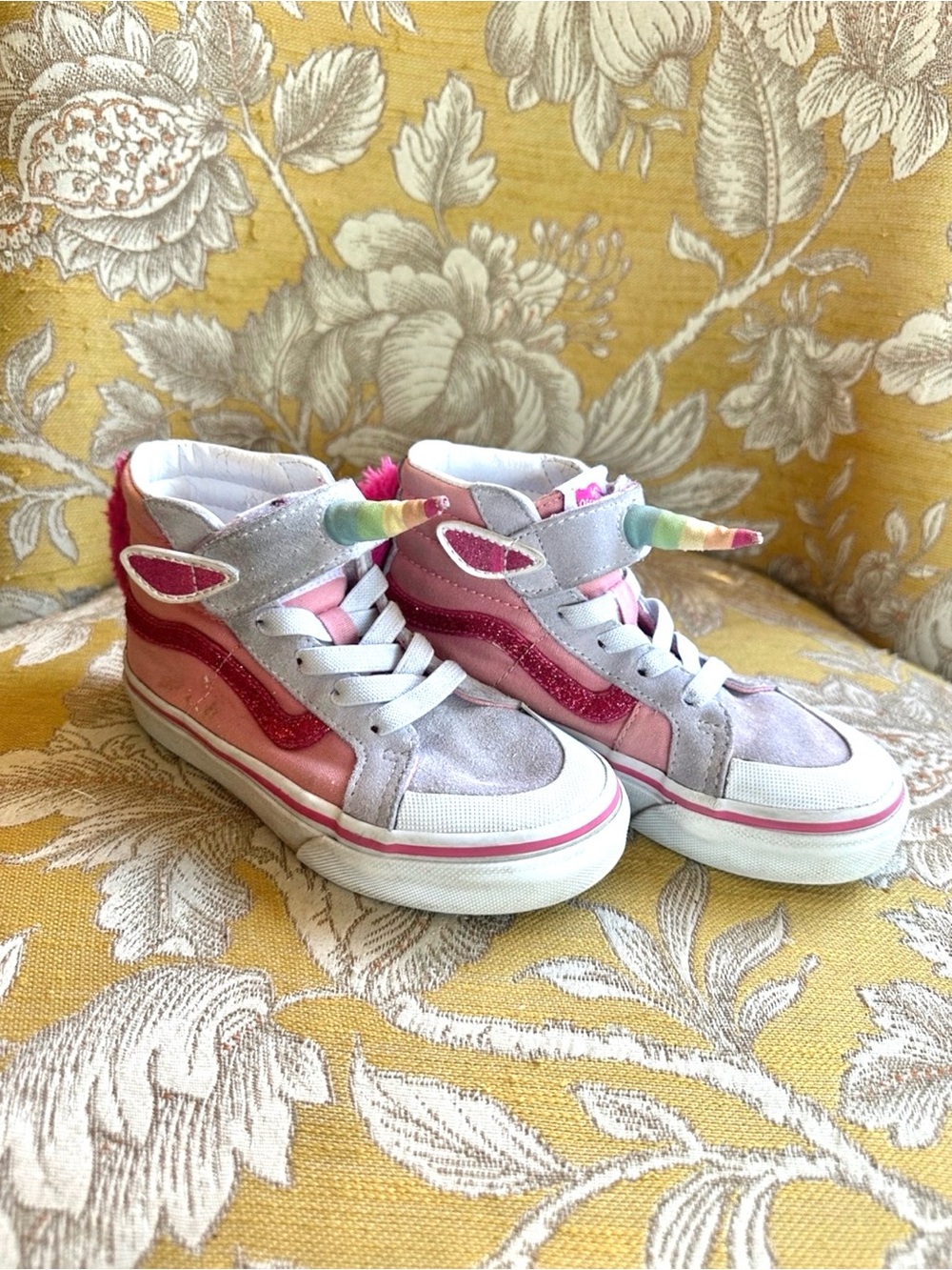 Vans Kids Pink and Light Purple Unicorn Sk8-Hi with Rainbow Horns - Size 11.5 T